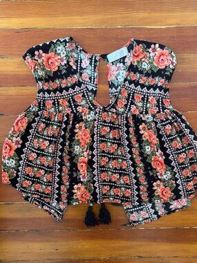 Whyte Eyelash Boho Festival Floral Sleeveless Crop Top Open Back Tassel